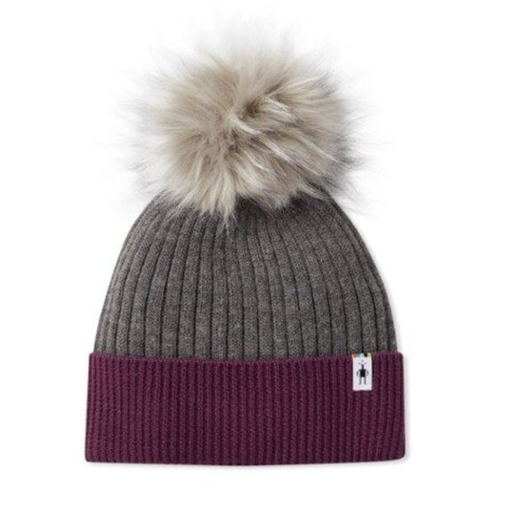 Smartwool Merion Wool Rib-Knit Beanie Hat with Faux Fur Pom - Picture 1 of 6